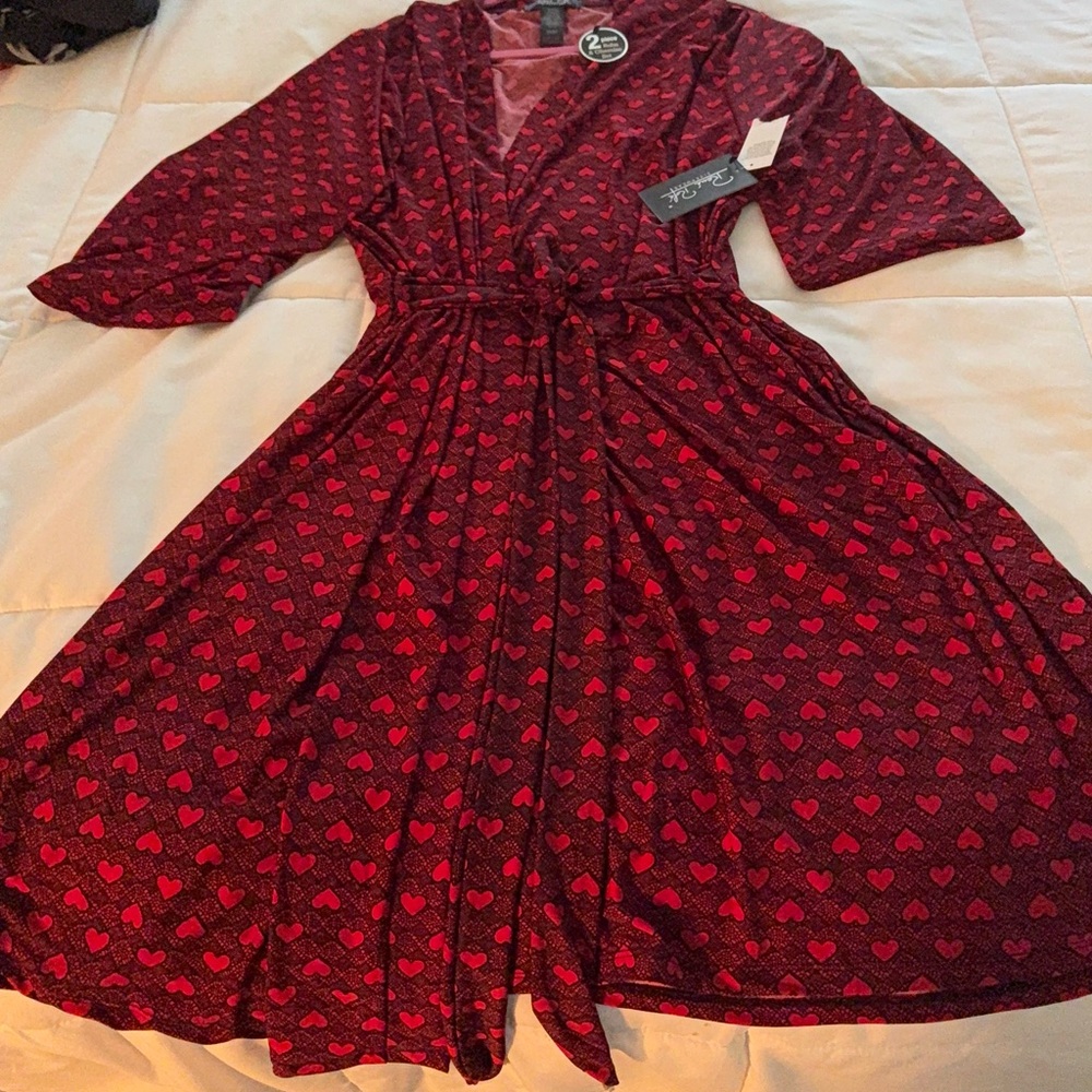 Heart Patterned Red Women's Robe - Picture 4 of 10